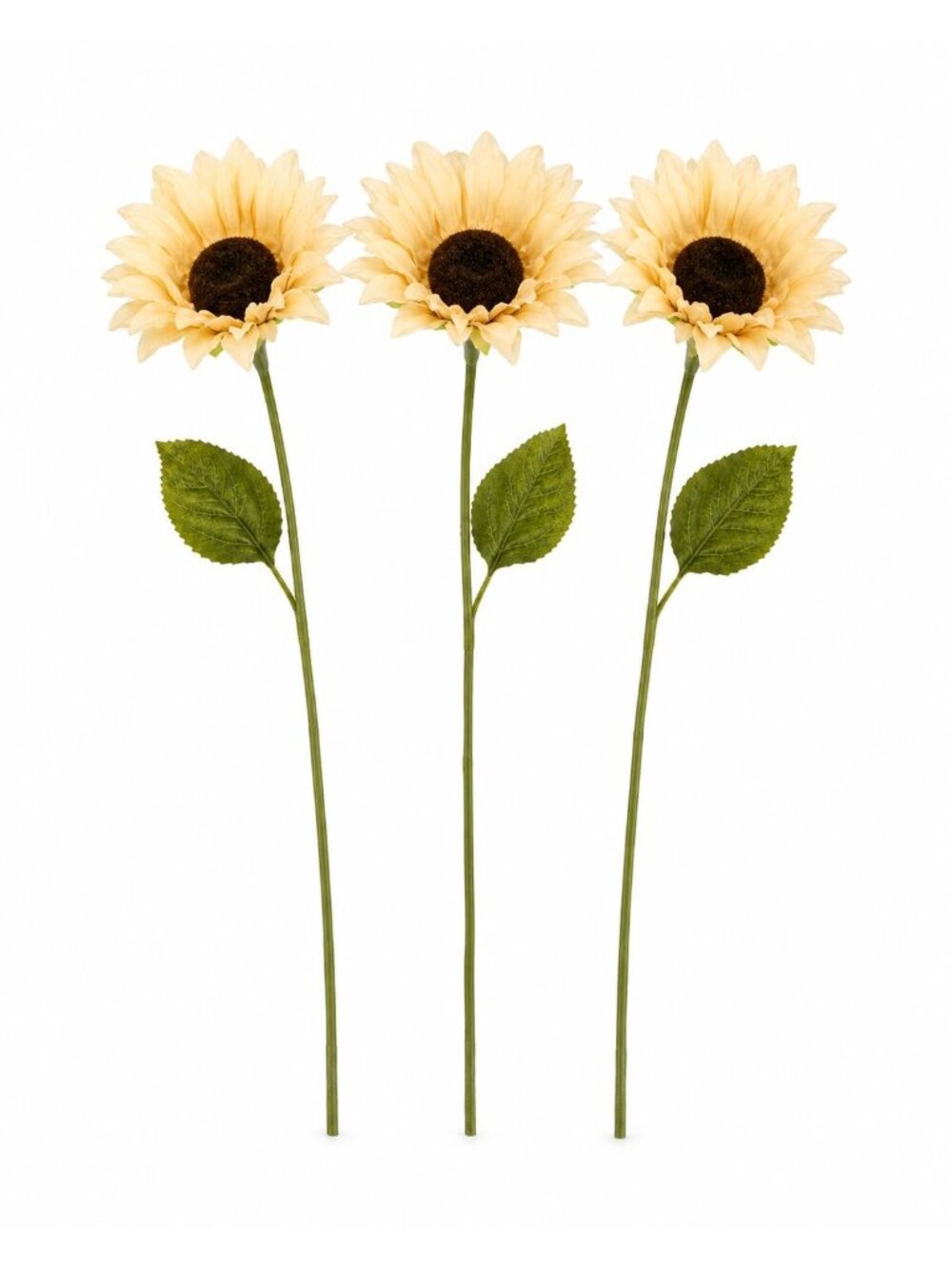 Cream Beige Artificial Sunflower Stems 15in 3 Stem Bunch Faux Silk Flowers